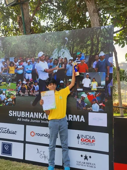 Kabir Sachdev celebrates winning Category C at the Shubhankar Sharma Invitational.