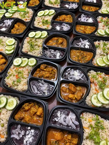 This is how my food reaches you. Here is a Veg Pulao with fish curry and a side of black rice pudding (Chak-hao Kheer), all packed fresh and hot in a convenient meal tray.