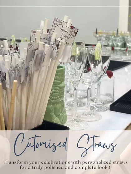 An advertisement-style image showcasing our custom straw service, explaining how they add a polished and complete look to any celebration.