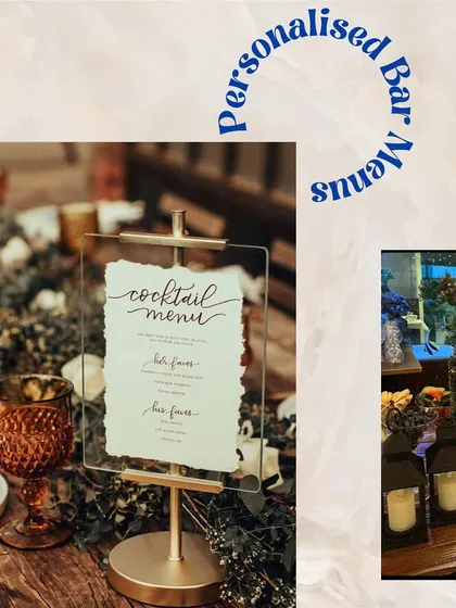 A collage of our personalized bar menus, showing different styles from rustic to modern to suit any event theme.