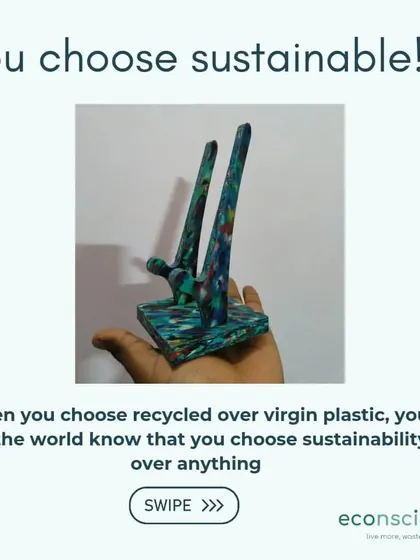 This mobile phone stand is another example of practical design from recycled plastic. Its unique pattern ensures that even a simple utility item can be a piece of art.