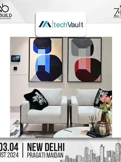 This image, used to promote our work, shows how our smart panels and keypads blend seamlessly with modern art and furniture.
