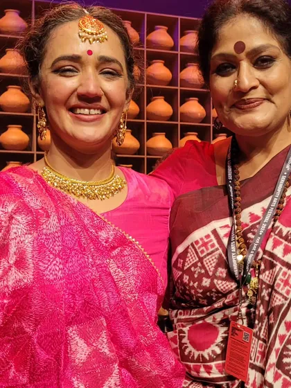 Congratulating Divya Goswami after her powerful performance. Mentoring and presenting young artists is a core part of my curatorial work.