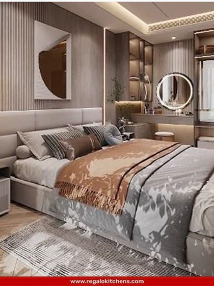 We designed this bedroom to feel like a cohesive, luxurious retreat. The wardrobe and bedside panels feature matching fluted details and integrated lighting for a complete look.