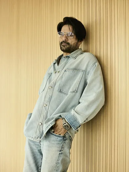 A denim-on-denim trigger warning! Jaideep Ahlawat styled for 'Jewel Thief' promotions in a light-wash oversized denim shirt and jeans from Gap, proving the Canadian tuxedo is always in style.