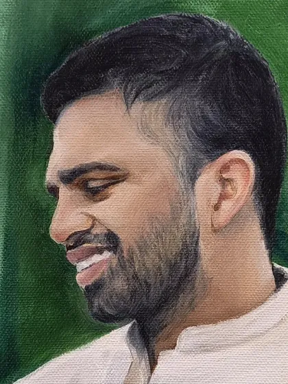 Close-up of the groom's face from the Port Blair commission.