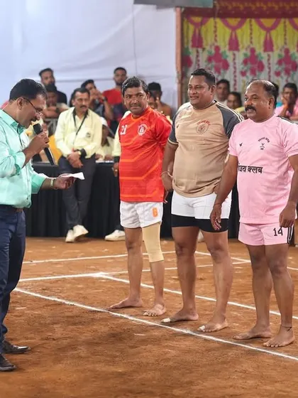 Our veteran players being introduced before a match, showcasing the respect they command in the Kabaddi community.
