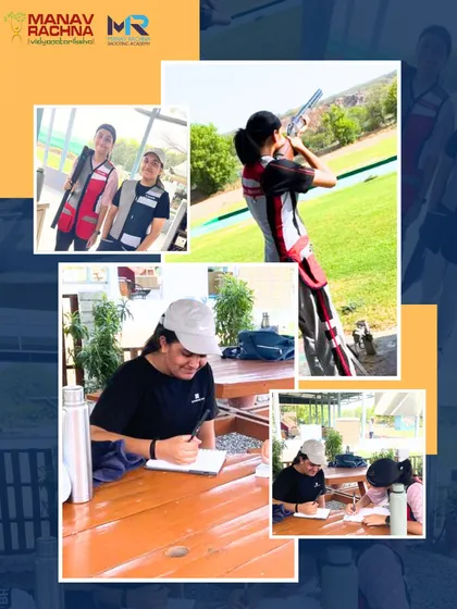 Our shotgun training program is about both practice and theory. This collage shows young athletes in action on the range and in discussion with coaches, learning the strategy behind Trap & Skeet.