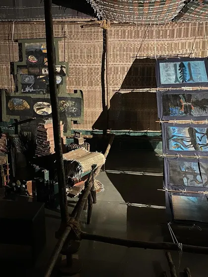 A different view of the central loom-like structure in 'WEAVING LIGHT'.