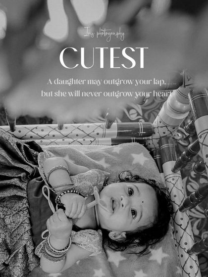 A black and white portrait of a baby girl during her naming ceremony. This timeless photo captures the innocence and beauty of the little one.