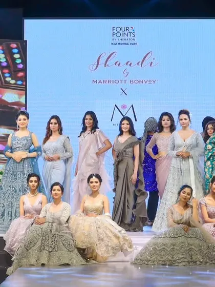 The grand finale of the 'Shaadi by Marriott Bonvoy' fashion show. I specialize in capturing large-scale group shots that showcase the entire collection and the grandeur of the event, providing a powerful final image for your portfolio.
