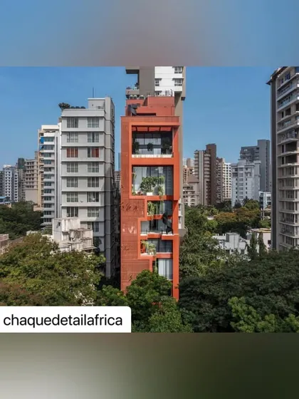 The Sarvasva tower stands tall amongst its neighbors. The bold terracotta color and the prominent green voids we designed make a powerful statement about integrating nature into high-rise living.
