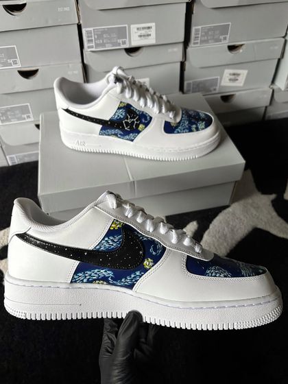 A side view of the galaxy custom sneaker, showing the starry design.