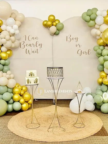 A "Bearly Wait" themed baby shower using a soft, neutral boho color palette.