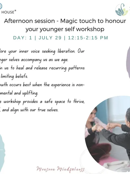 An invitation to our "Magic Touch to Honour Your Younger Self" workshop. This session provides a safe, non judgmental space to heal and release recurring patterns and limiting beliefs.