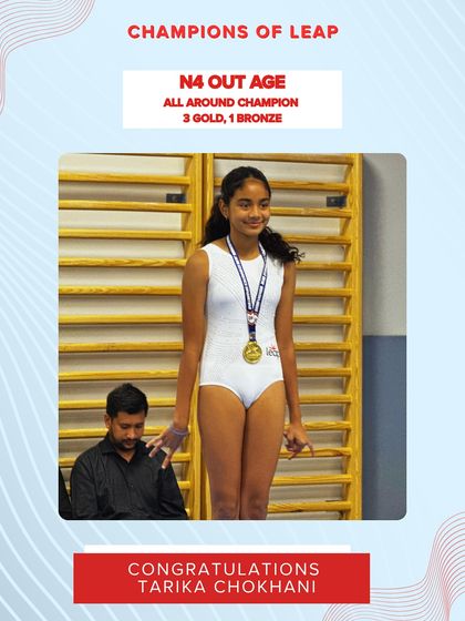 Congratulations to Tarika Chokhani, the N4 Out Age All Around Champion, who won an impressive 3 gold and 1 bronze medals.
