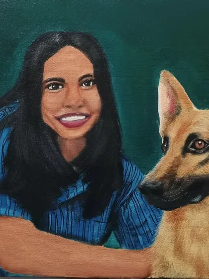 A beautiful moment between a girl and her best friend. This custom acrylic portrait of a German Shepherd and his owner was commissioned to celebrate their incredible bond.