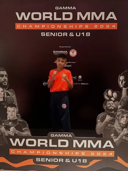 Shivam, focused and prepared for his fights at the world championship. We teach our kids the mental discipline required for high-stakes competition.