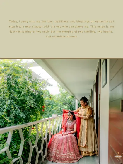 A touching moment as a mother adjusts her daughter's veil on a balcony. This portrait captures family love and tradition.