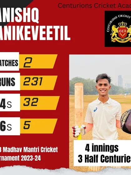 Tanishq's performance in the U-23 Madhav Mantri tournament, with 231 runs and three half-centuries in four innings, is a result of years of dedicated work. He is a prime example of our player development program.