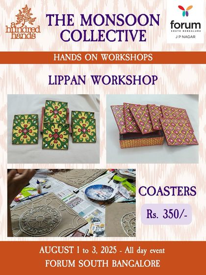 Discover Lippan art, the traditional mud and mirror work from Kutch. This workshop teaches you how to create beautiful, textured coasters using simple materials, a perfect introduction to this earthy craft.