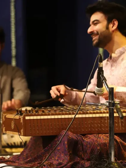 The joy of a musical conversation. Here I am sharing the stage with santoor artist Shantanu Gokhale, lost in the flow of the performance. A great sangat is about listening and responding to create something beautiful together.