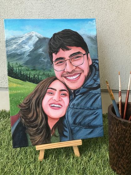 A happy couple against a stunning mountain backdrop. I can change or enhance the background of your photo to create the perfect setting for your portrait.