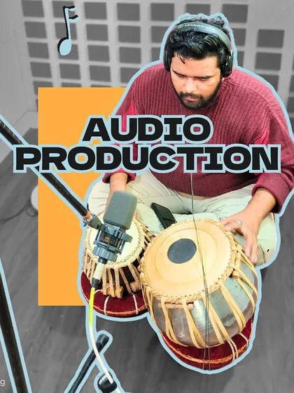 A student in our Audio Production course learns the technical art of miking a tabla. We teach how to capture the unique sound of diverse instruments, a crucial skill for any professional sound engineer.