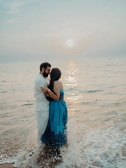 This is one of those moments that makes me love what I do. Just before sunset in Goa, with the waves washing over them, this sweet couple was completely lost in their own world. My documentary approach means I wait for these real, unscripted connections to happen, creating a timeless memory of their love during this natural light couple shoot.