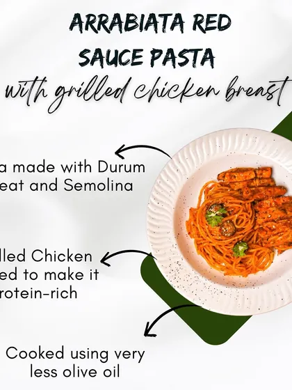 Elevate your meal with my new Arrabbiata Red Sauce Pasta paired with tender Grilled Chicken Breast. It's bold flavors and wholesome goodness in every bite.