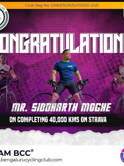 Congratulations to Siddharth Moghe on completing 40,000 kms on Strava. We are proud of your consistent efforts.
