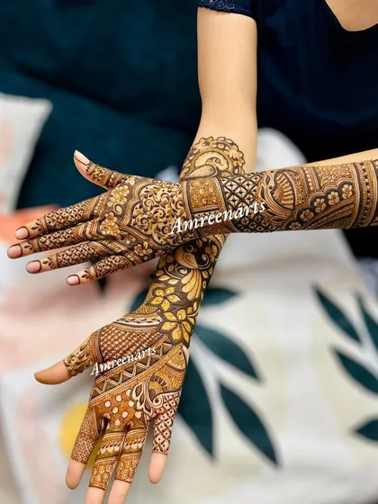 A dynamic pose showing both the front and back of two different design styles, one floral and one geometric.
