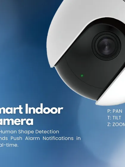 Our smart indoor camera is more than just a lens. It features AI Human Shape Detection to prevent false alarms and Pan, Tilt, Zoom functions so you can see every corner of the room in real-time.