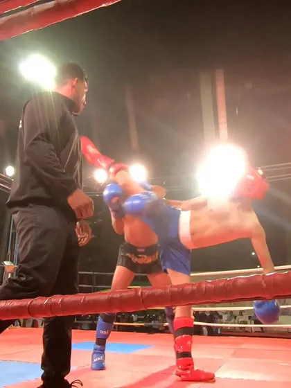 A high kick attempt during the K1 bout. We train our fighters to be dynamic and unpredictable.