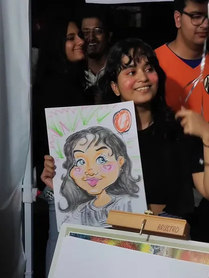 Look at that happy face. This guest is thrilled with her colorful caricature, complete with fun details. It's not just a drawing, it's a memory from a fun event.