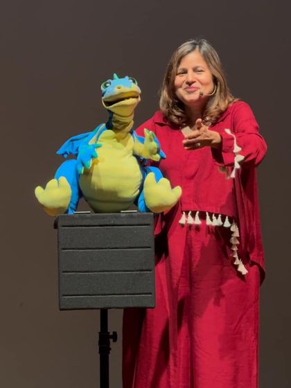 Dennis Saur, the friendly dinosaur puppet, is another one of my buddies who joins me for my family shows.