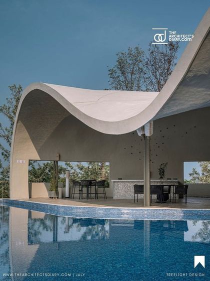 The Aqua Pool & Spa project was featured by The Architect's Diary, which noted its seamless blending with the hills and the immersive experience created by its fluid, parametric ferrocement roof.