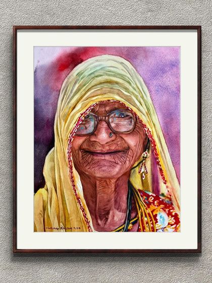 A framed version of an advanced portrait demonstration. The warm, expressive colors and the subject's gentle smile make this a very inviting piece.