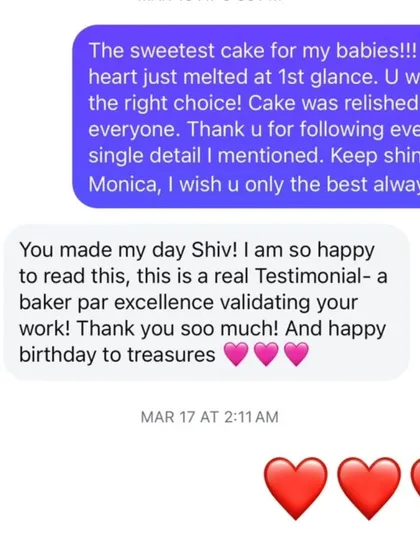 "My heart just melted at 1st glance." This heartwarming feedback from an established cake artist who ordered a cake for her twins means the world to me. It's an honor to be trusted by my peers.