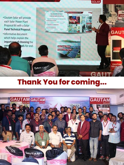 A group photo from our successful "Gautam Solar Tech Workshop" in Kottayam, where we focused on empowering South India's solar sector with our innovative panel technology.