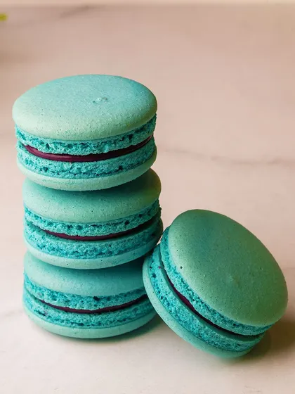 The beautiful colour of our turquoise macarons comes from natural ingredients. They are as delightful to look at as they are to eat.