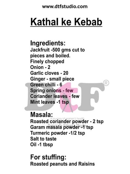 The ingredient list for my Kathal ke Kebab recipe. It uses raw jackfruit and a blend of aromatic Indian spices for a unique flavor.