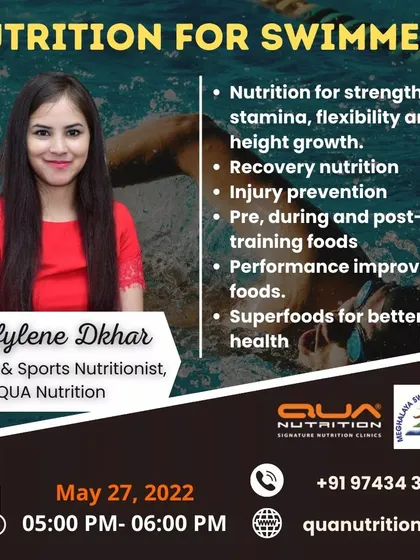 I regularly conduct educational workshops to share my knowledge with the sports community. This is from a webinar I hosted for the Meghalaya Swimming Association, where I covered key topics like pre-race meals, recovery nutrition, and injury prevention for swimmers.