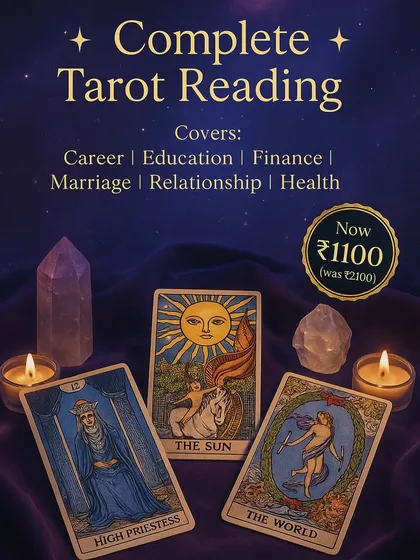 This graphic clearly outlines my complete Tarot reading service. It details all the areas I cover, from career and finance to marriage and health, and provides the pricing for a comprehensive session.