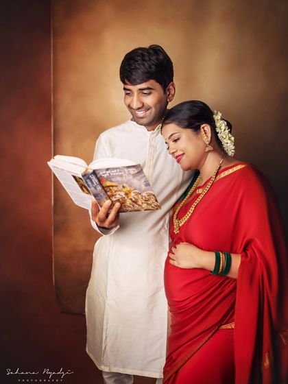 We incorporated a holy book into this traditional shoot, symbolizing blessings and good wishes for the baby. It adds a deeply personal and meaningful layer to their maternity story.
