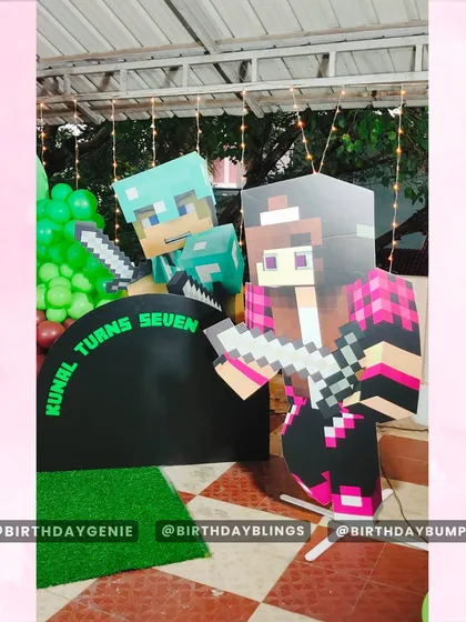 A detailed shot of the Minecraft character cutouts, perfect for photo opportunities with the birthday child.