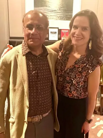 A guest poses with speaker Rishad Tobaccowala. The event was a great success, and contributions will help us build more imaginative spaces for children.