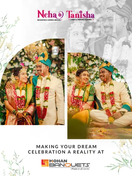 We make your dream celebration a reality at Mohan Banquets. This collage captures the joy of a traditional Maharashtrian wedding, with our decor providing a vibrant and authentic backdrop.