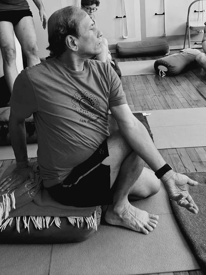 A seated twist on a bolster.