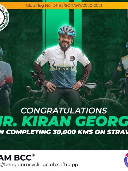 We congratulate Kiran George on reaching the 30,000 kms milestone on Strava. Keep riding and inspiring!